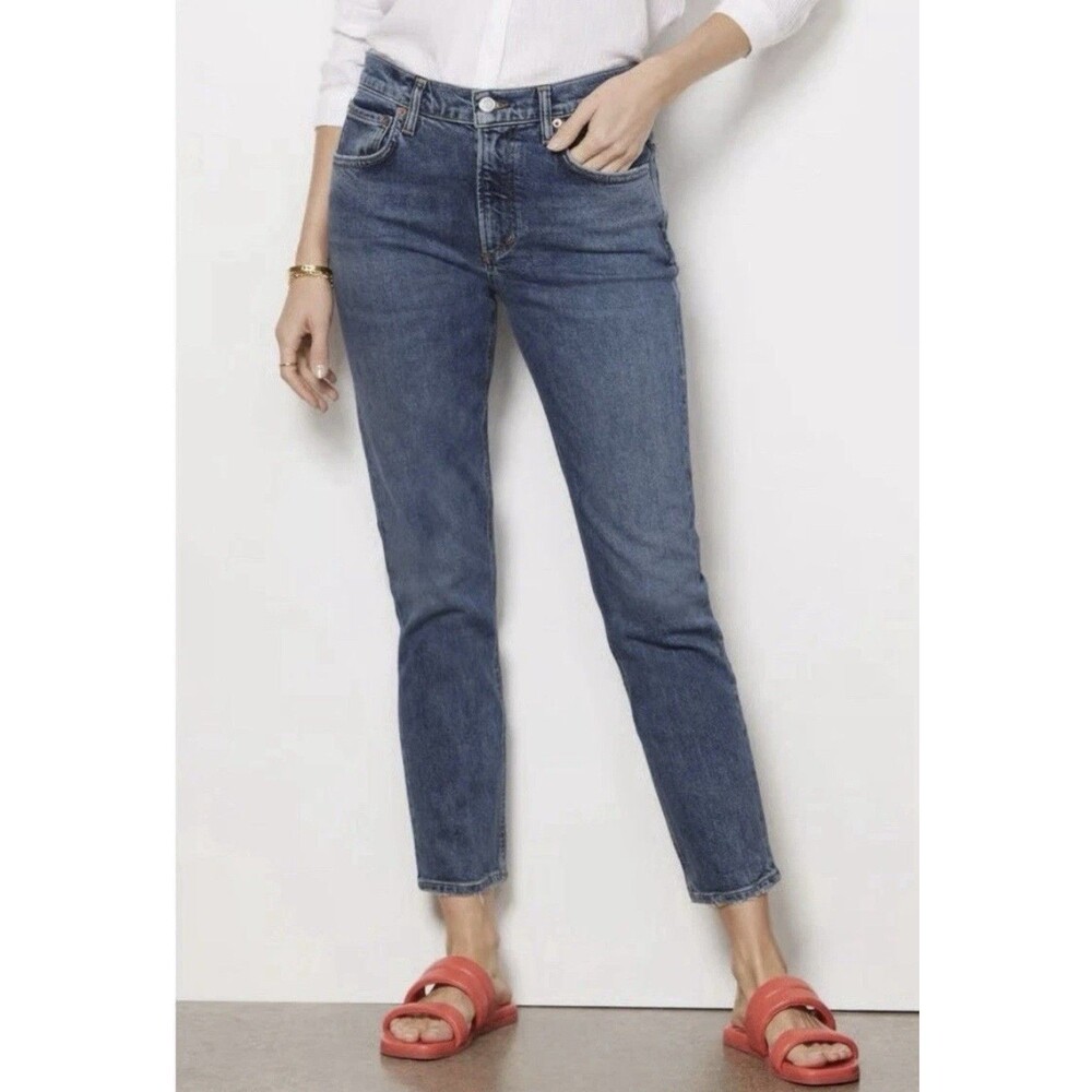 AGOLDE Willow Mid Rise Slim Blue Denim Crop Jeans Organic Cotton Women's 26